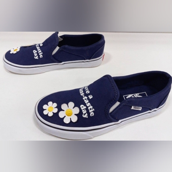 Vans Asher Slip-on Flowers Eclipse Navy Sneakers Size 7.5 Like New MSRP $75 - Picture 6 of 9